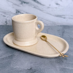 TAZA JASPEADA + BANDEJA OVAL + CUCHARA