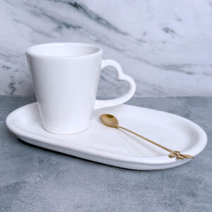 MUG ASA CORAZON + BANDEJA OVAL + CUCHARA - BLANCO