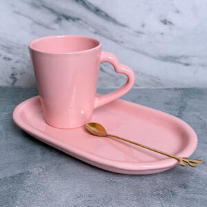 MUG ASA CORAZON + BANDEJA OVAL + CUCHARA - ROSA
